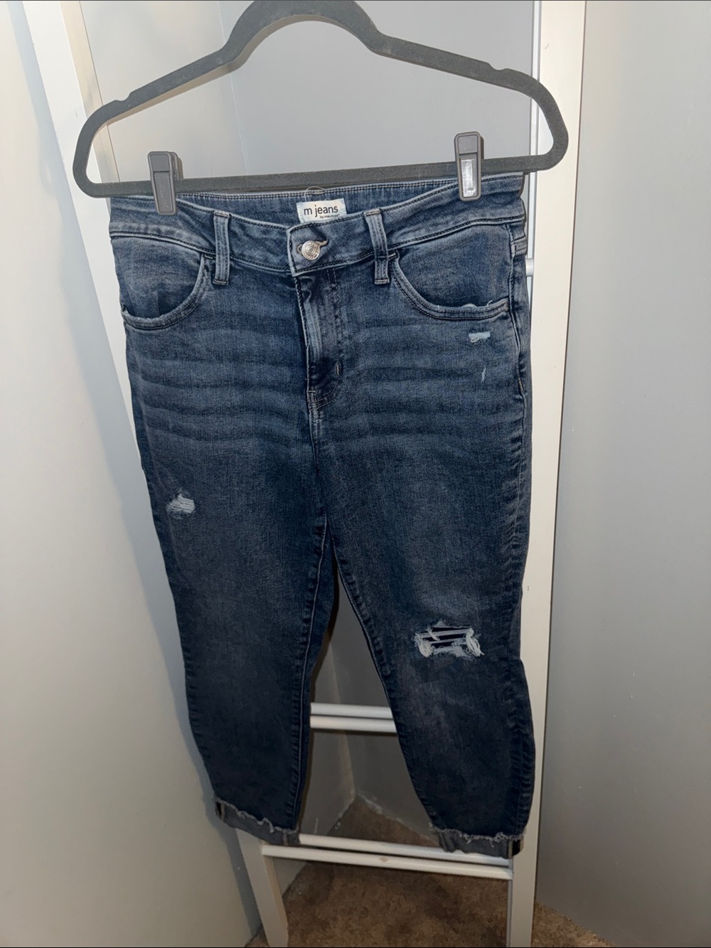 Maurices Dark Wash Distressed Cropped Jeans
